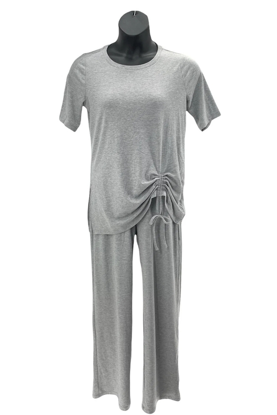 IMAN Comfy Chic Soft Ribbed Knit Top and Pant Set Heather Gray - Regular